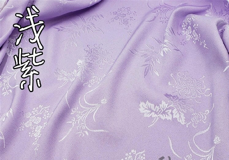 Floral Jacquard Satin Fabric: Plum Orchid Bamboo Chrysanthemum, 60" Wide, Cosplay Costume Fabric