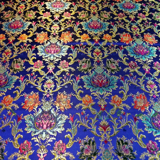 Tissu brocart de soie damassée lotus : décoration de costumes du bouddhisme tibétain