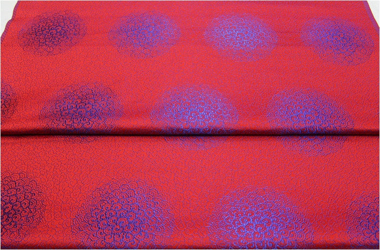 Cloud Brocade Fabric: Red & Blue Jacquard, Costume Dress Material
