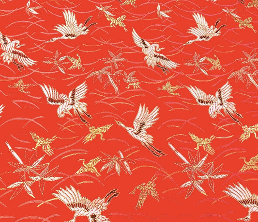Tissu damassé à motif de grues rouges : satin du Nouvel An chinois (59 pouces de large)
