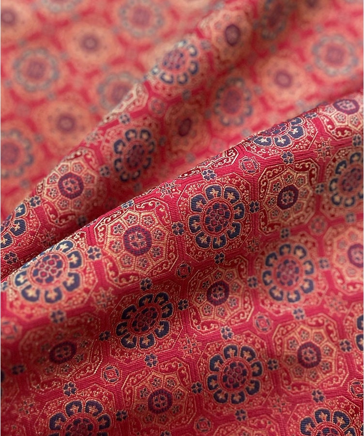 Red & Gold Brocade Fabric: Precious Square Pattern, 55" Wide