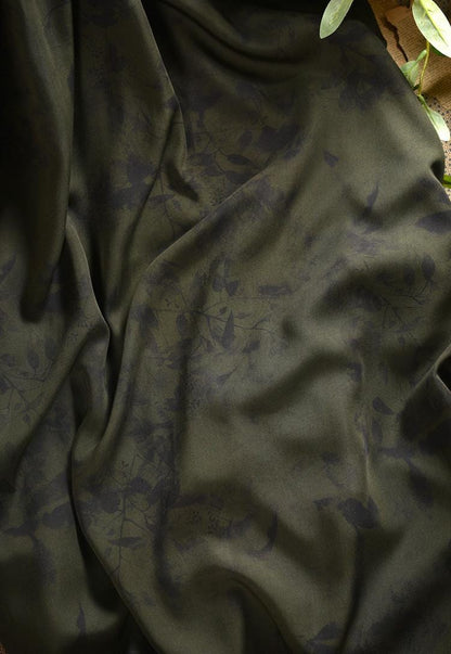 Tissu satin de coton vert fumé : largeur 140 cm, pour rideaux et costumes