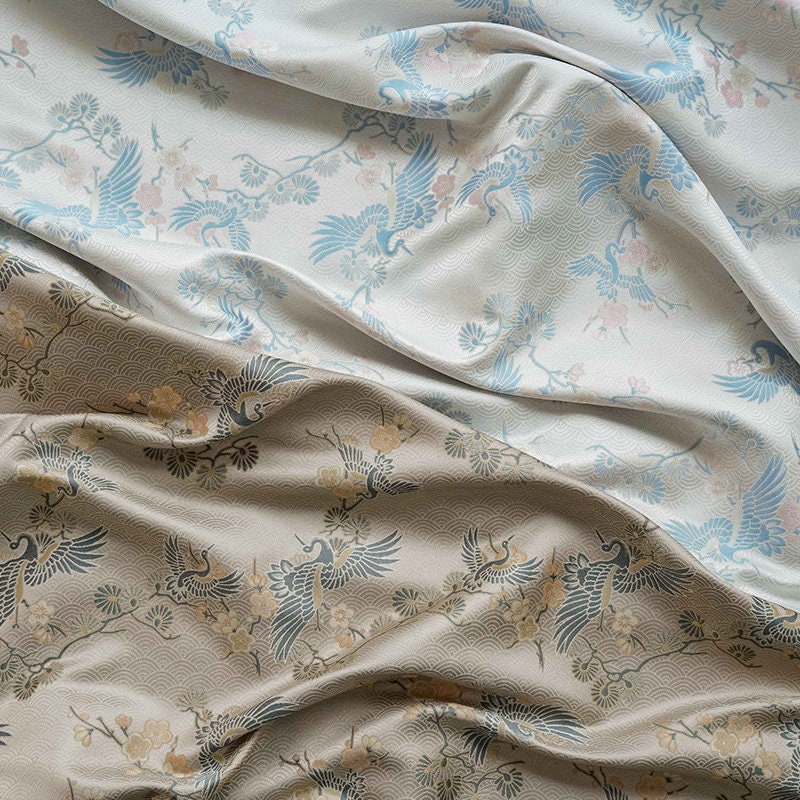 Crane Jacquard Fabric: Chinese Style Upholstery, Costume, & Sewing - 55"W