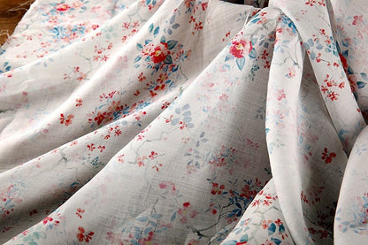 Floral Ramie Fabric: White Cotton Flower Print, 57" Wide