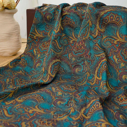 Lurex Jacquard Fabric: Lake Blue Paisley Woven Upholstery, Sewing, Drapery (62"W)