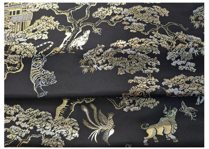 Gold Woven Tiger Jacquard Fabric with Dragon Ox Elements ��� Fashion & Decor Texti"Wide