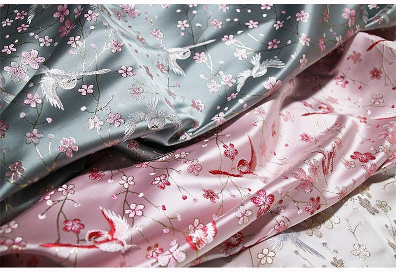 Bird Jacquard Brocade Fabric: 57"W Silk Rayon Damask