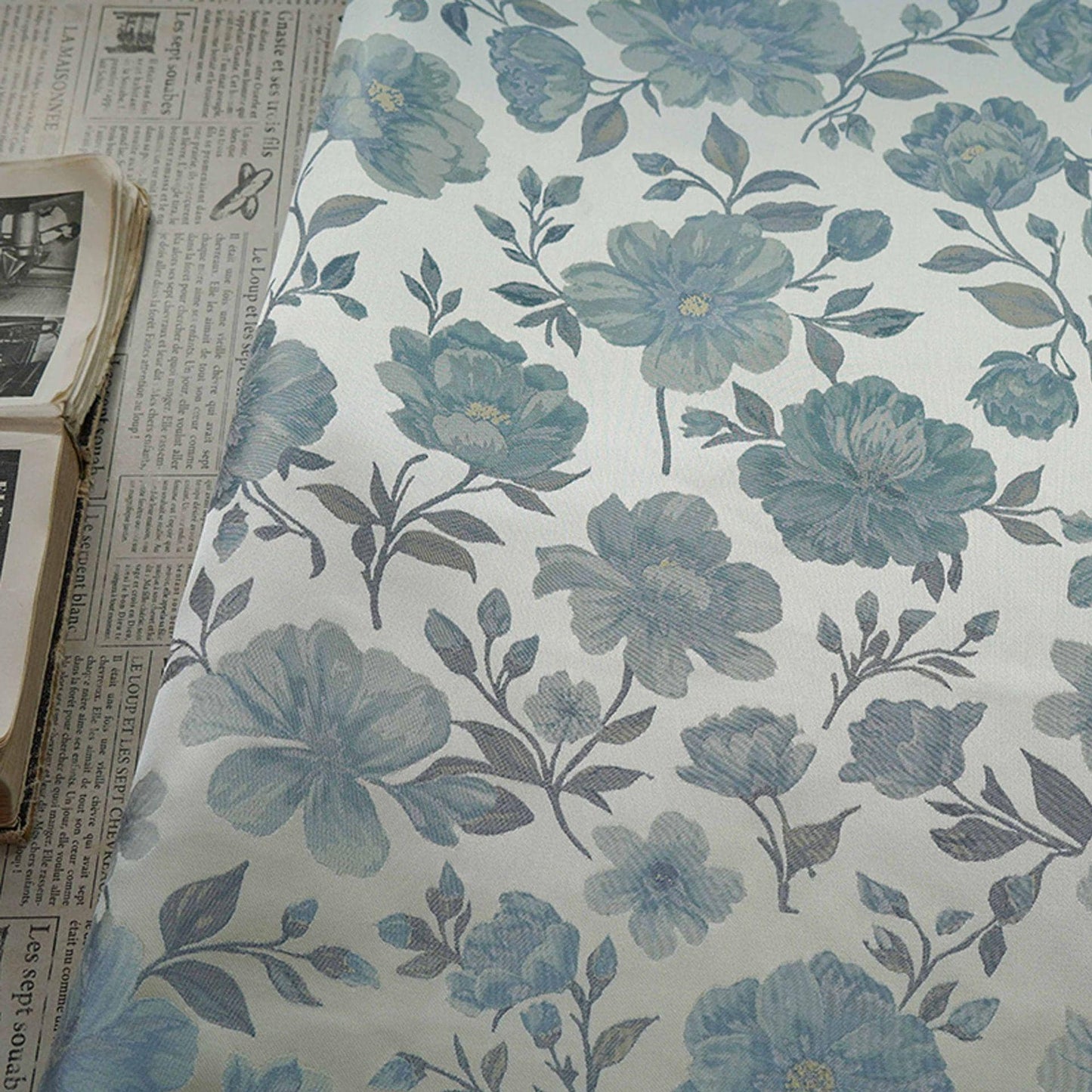 Tissu brocart jacquard à motif floral bleu élégant ��� Cheongsam, canapé, textile de décoration intérieure"W