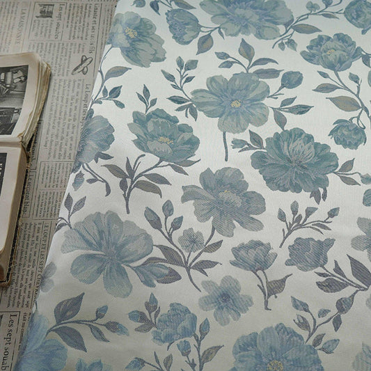 Elegant Blue Floral Jacquard Brocade Fabric ��� Cheongsam, Sofa, Home Decor Texti"W