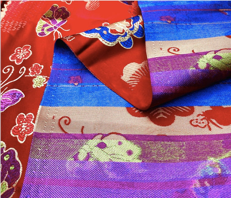 Tissu brocart papillon : jacquard satin rouge, tissu pour robes d'enfants