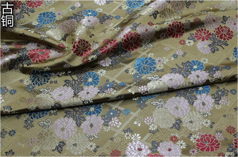 Japanese Floral Jacquard Brocade Fabric: Silk Rayon Blend (29.5" Width)