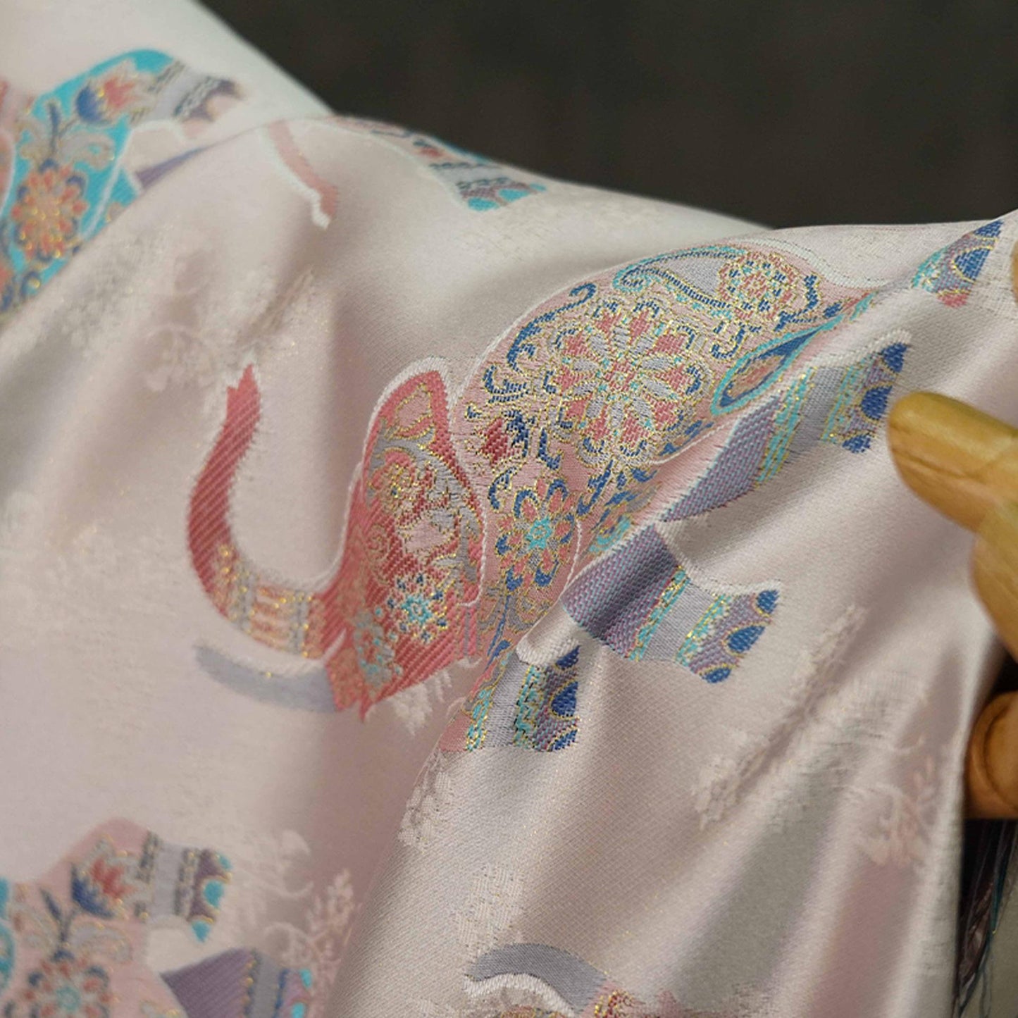 Elephant Brocade Fabric: 55" Ethnic Tibetan Damask, Costume Upholstery