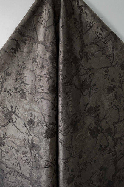 Ink Wash Floral Yarn-Dyed Fabric ��� Black Asian Botanical Quilting Fabric, Upholstery & Home Decor Textile,  62''W Designer