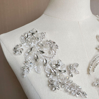 Embroidered Lace Trim with Rhinestones: Bridal Wedding Dress Applique