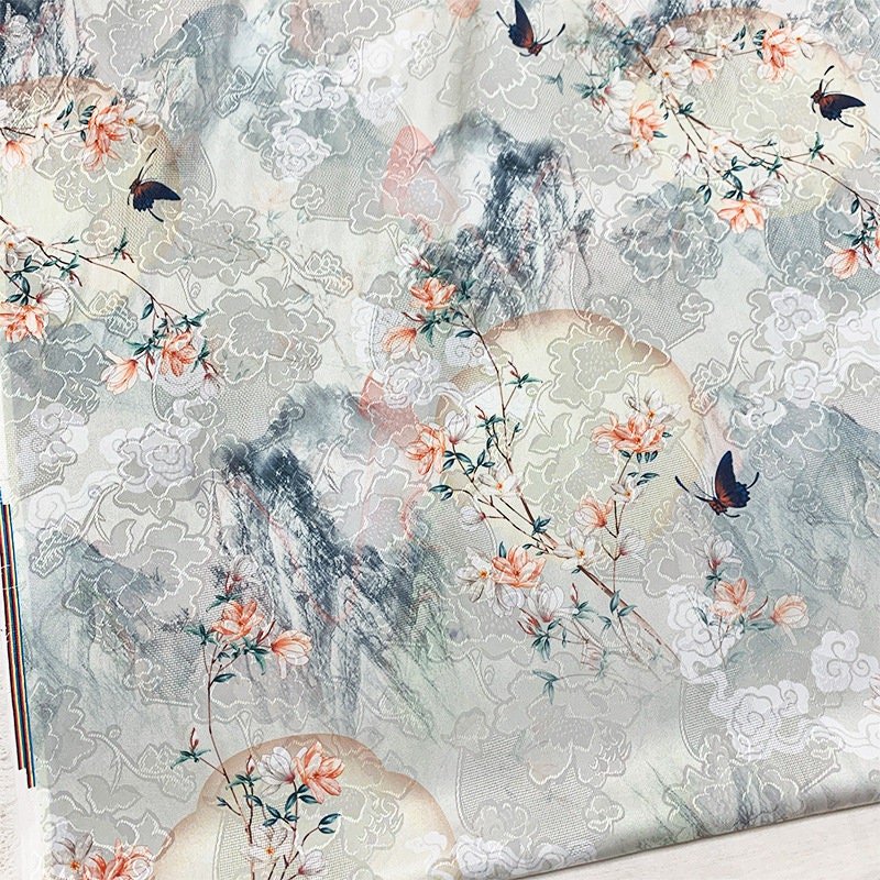 Floral Botanical Print Fabric: Polyester Spandex Blend, 55" Wide - Poppylollipop