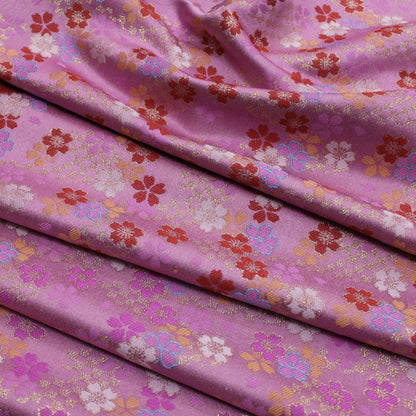 Tissu brocart jacquard à fleurs de cerisier : mélange de soie et de rayonne japonaises