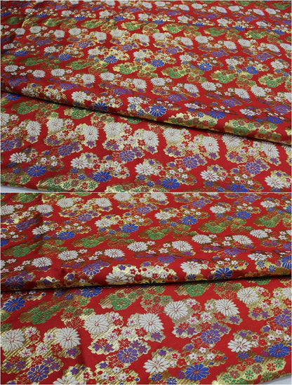 Japanese Floral Brocade Fabric: Gold & Silver Woven Damask (By The Meter)