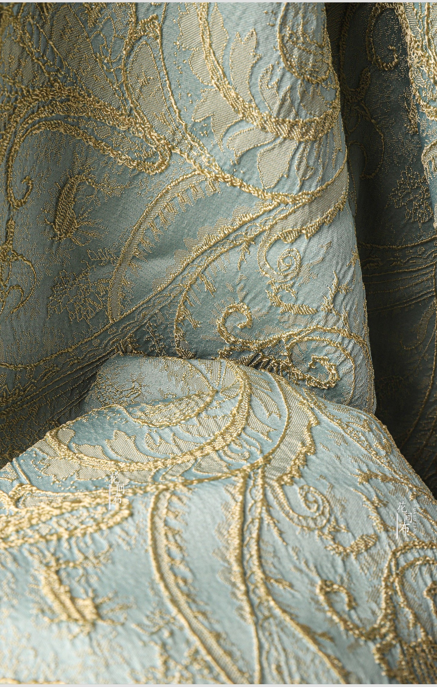 Gold Jacquard Fabric: 56" Wide Cotton Linen Blend, By The Meter