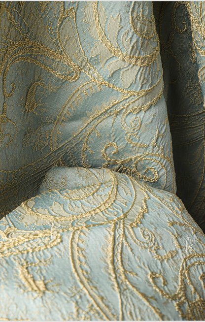 Gold Jacquard Fabric: 56" Wide Cotton Linen Blend, By The Meter