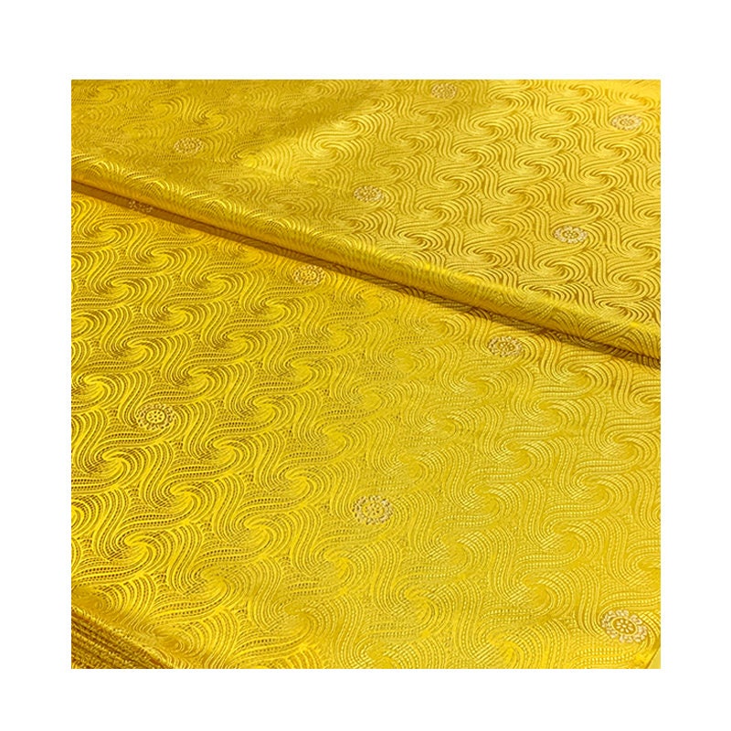 Gold Spiral Jacquard Brocade Fabric: Shiny Silk Rayon Blend, 29.5" Wide