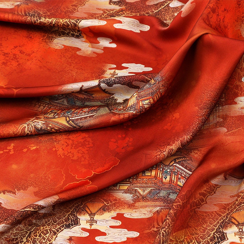 Ancient Buildings Print Fabric: Polyester Spandex Blend, 59" Wide