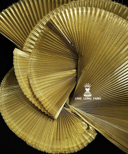 Metallic Gold Pleated Hard Yarn Fabric: 62" Wide Designer Material