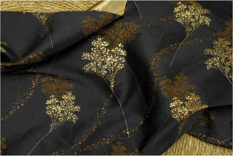 Tissu jacquard à fil doré : motif épis de blé rétro, 150 cm de large