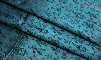 Chinese Calligraphy Silk Brocade Fabric - 70" Wide