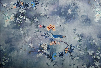 Floral Ramie Fabric: Birds and Flowers Print, 55" Wide, Sewing & Upholstery