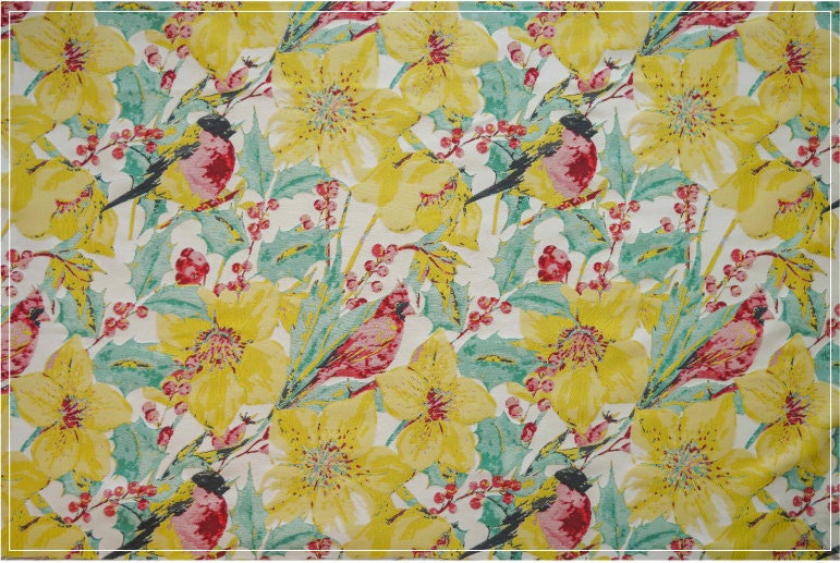 Floral Bird Jacquard Fabric: Bright Upholstery, Costume & Decor - 57"