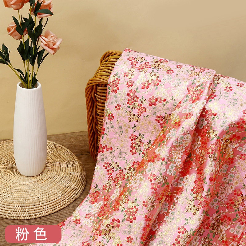 Floral Jacquard Brocade Fabric: Gold Thread Woven Damask, 59" Wide