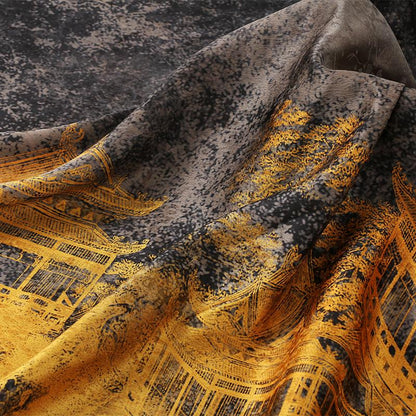 Ancient Architecture Tea Silk Satin Fabric - 59"W Upholstery & Costume