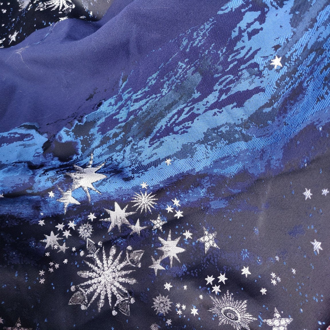 Galaxy Jacquard Fabric: Dark Blue Universe Cotton Blend, 59" Wide