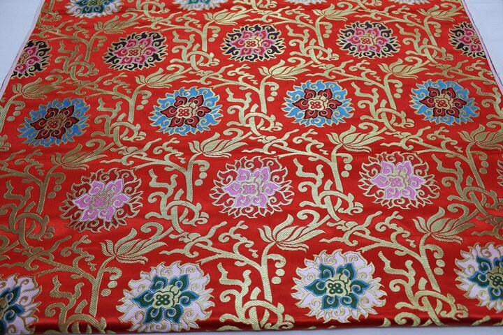 Tissu brocart jacquard à motifs floraux : style sino-mongol (vendu au mètre)