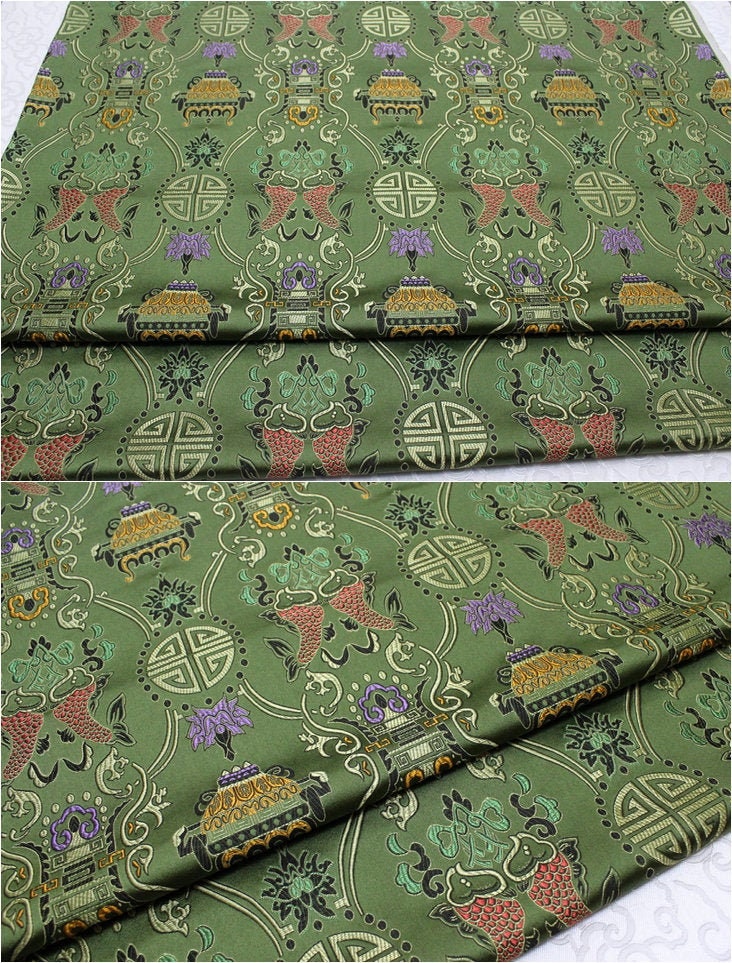 Pisces Double Fish Silk Brocade Fabric: Cheongsam Fabric, Home Decor