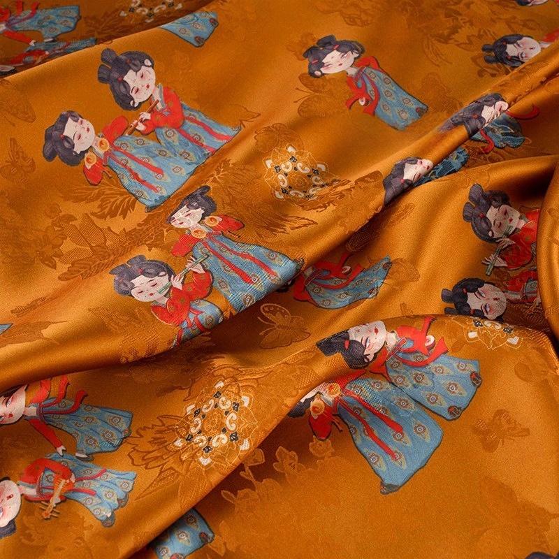 Ancient Painting Rayon Fabric: 55" Wide, Costume, Upholstery, Scarf