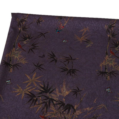 Red Peony & Bamboo Leaf Printed Chiffon Fabric ��� Elegant Flowing Materi"Wide