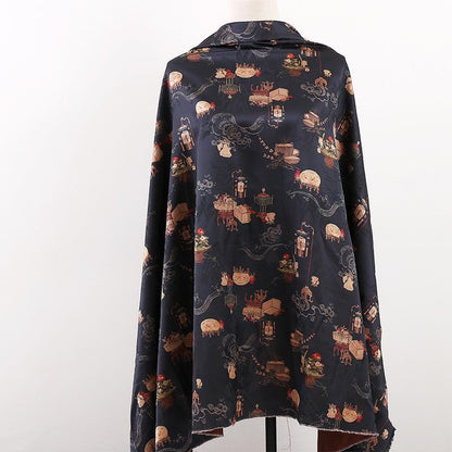 Ancient Ladies Tea Silk Satin Fabric: 59"W Digital Print Sewing Material