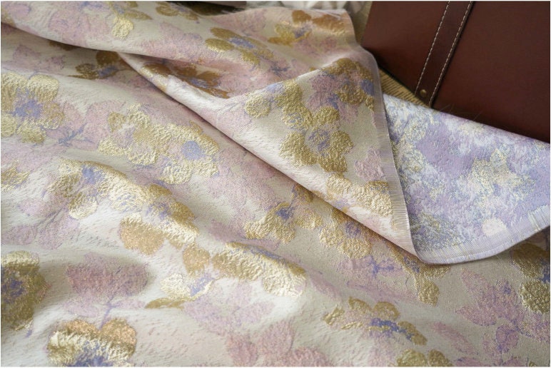 Metallic Floral Jacquard Fabric: Bronzing Gold Thread, 57" Wide
