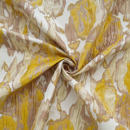 Tissu jacquard gaufré : motif à blocs jaune-brun, 140 cm de large