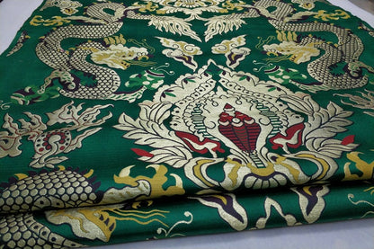 Double Dragon Brocade Fabric: Chinese Cheongsam, Tibetan Robe (Silk Rayon Blend)