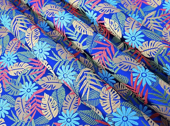 Tissu brocart jacquard à motif floral : motif de feuilles chinoises, largeur 75 cm