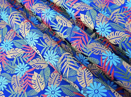 Tissu brocart jacquard à motif floral : motif de feuilles chinoises, largeur 75 cm