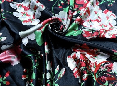 Printed Floral Satin Fabric: Soft Polyester, 59" Wide, Sewing Material
