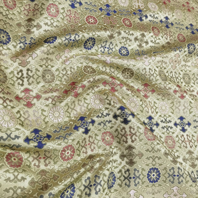 Mongolian Brocade Fabric: 59"W Rayon Cheongsam, Robe, Drapery