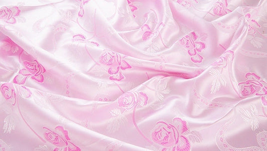 Tissu brocart de soie à motif floral : Damas en rayonne 45 po de large - Ruban rose