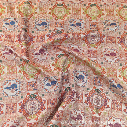 Mongolian Tibetan Pattern Fabric: Upholstery, Costume, Decor (59"W)