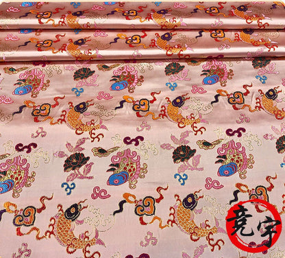 Silk Brocade Fabric: Carp Leaping Dragon Gate Pattern, 59"W