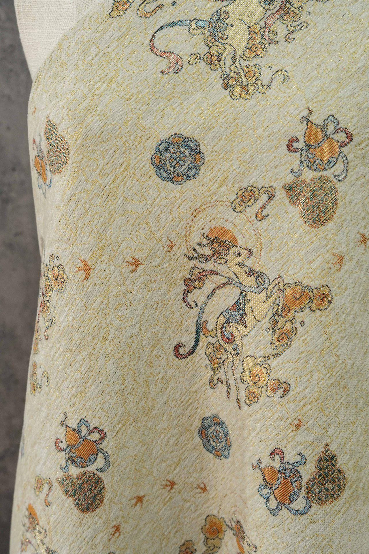Chenille Deer Jacquard Fabric | Chinese Style Woven Upholstery, 55" Wide