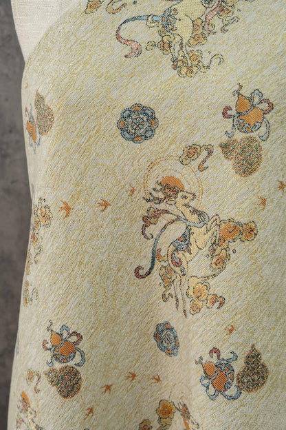 Chenille Deer Jacquard Fabric | Chinese Style Woven Upholstery, 55" Wide